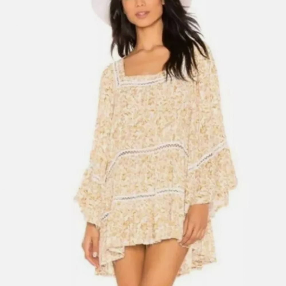 FREE PEOPLE Talk About It Tunic Top Tiered Ruffle Dress Mini Floral Boho